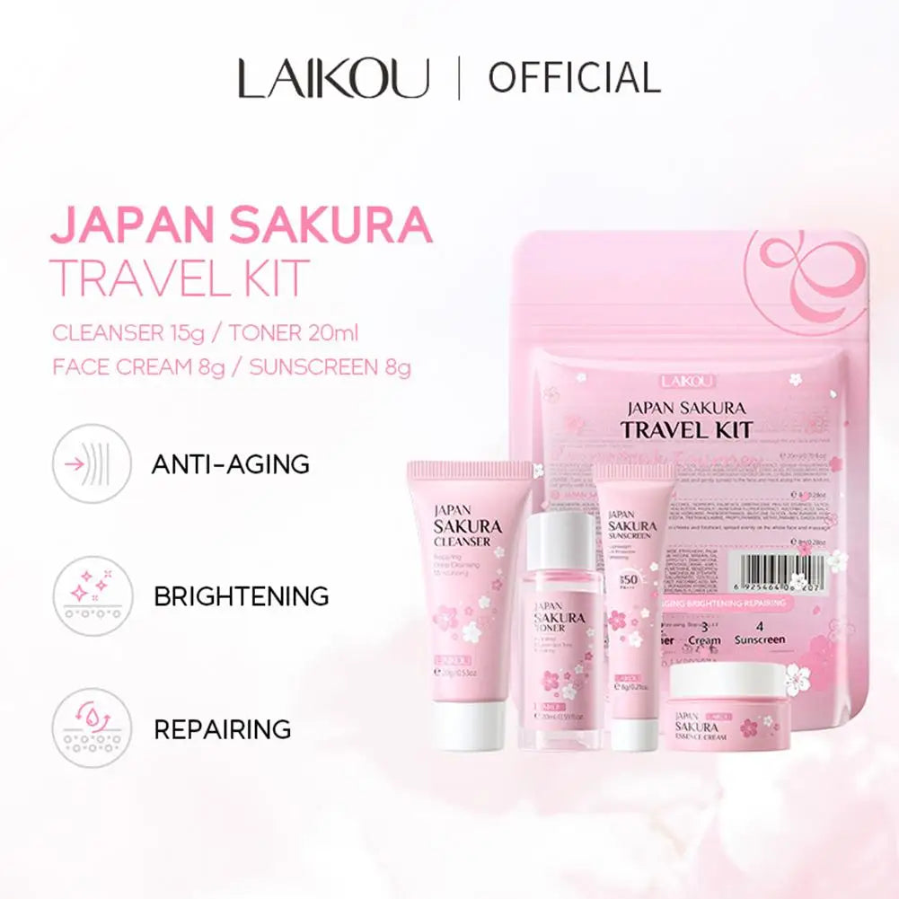 Sakura Skin Care Gift Set – Cleanser, Serum, Eye Cream & Essence Cream for Women