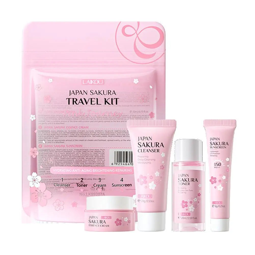 Sakura Skin Care Gift Set – Cleanser, Serum, Eye Cream & Essence Cream for Women