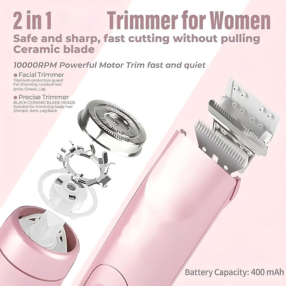 2-in-1 Women’s Dual-Head Electric Shaver & Bikini Trimmer – Gentle, Smooth, Rechargeable