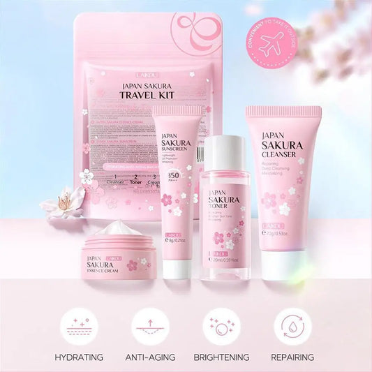 Sakura Skin Care Gift Set – Cleanser, Serum, Eye Cream & Essence Cream for Women