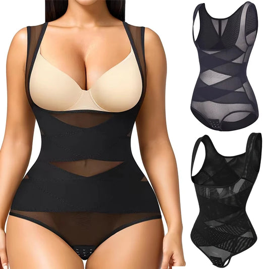 Mesh Shapewear Bodysuit for Women Tummy Control Waist Trainer Butt Lifter Panties Slimming Body Shaper Open Bust Underwear 2024